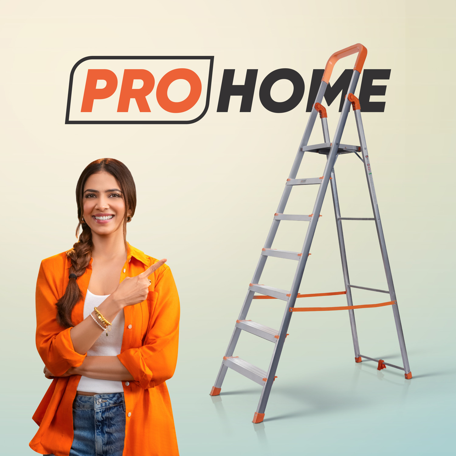 ProHome 7‑Step Heavy Duty Aluminum Ladder with Anti‑Skid Shoes