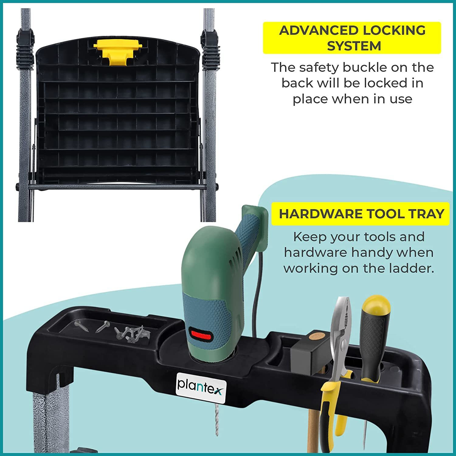 Image of Plantex Hulk Heavy-Duty MS 6 Step Ladder with Advanced Locking System (Grey-Metallic) Steel Ladder
