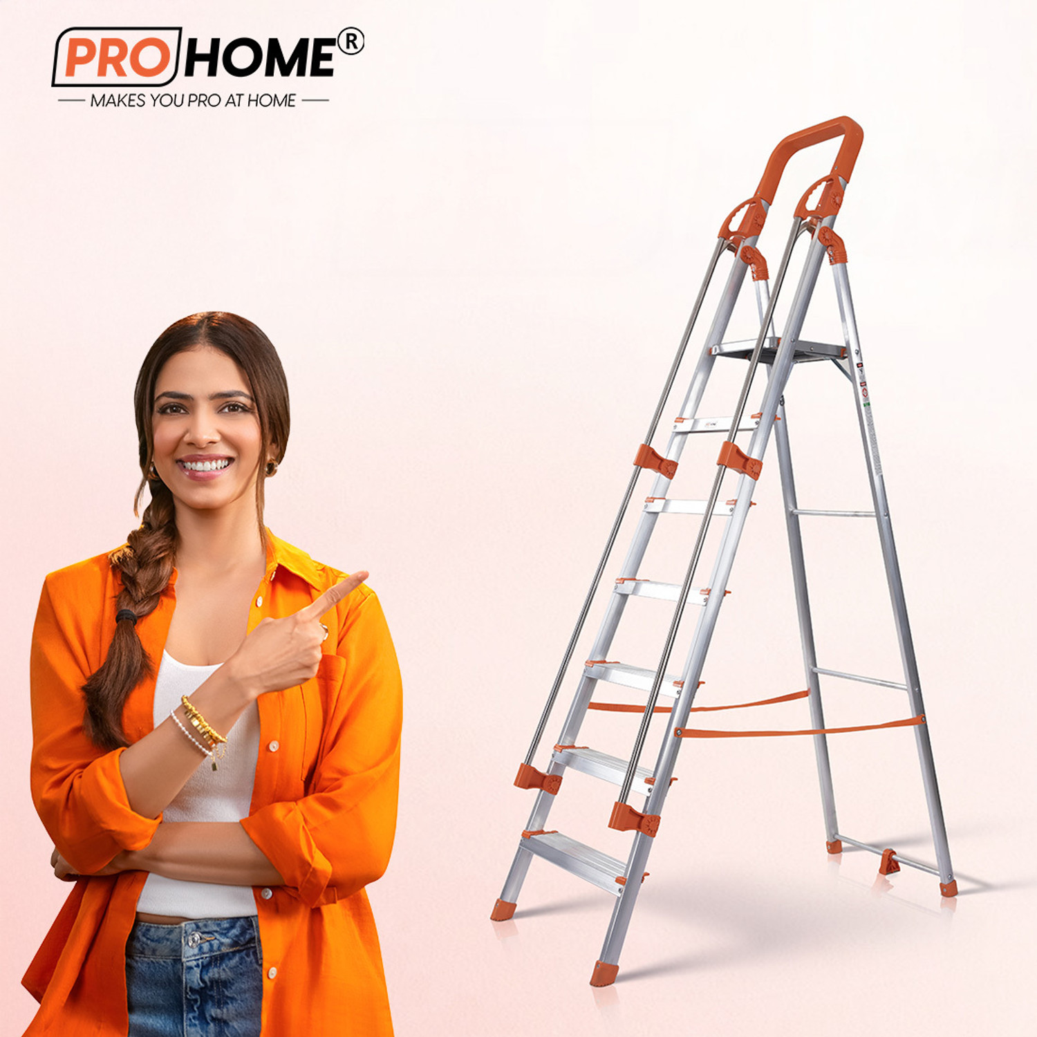 ProHome 7‑Step Aluminum Ladder with Hand Railing – ₹3,758