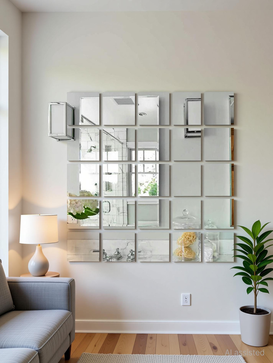 wall1ders 50 cm 10 cm Square 30 Silver Self Adhesive Sticker