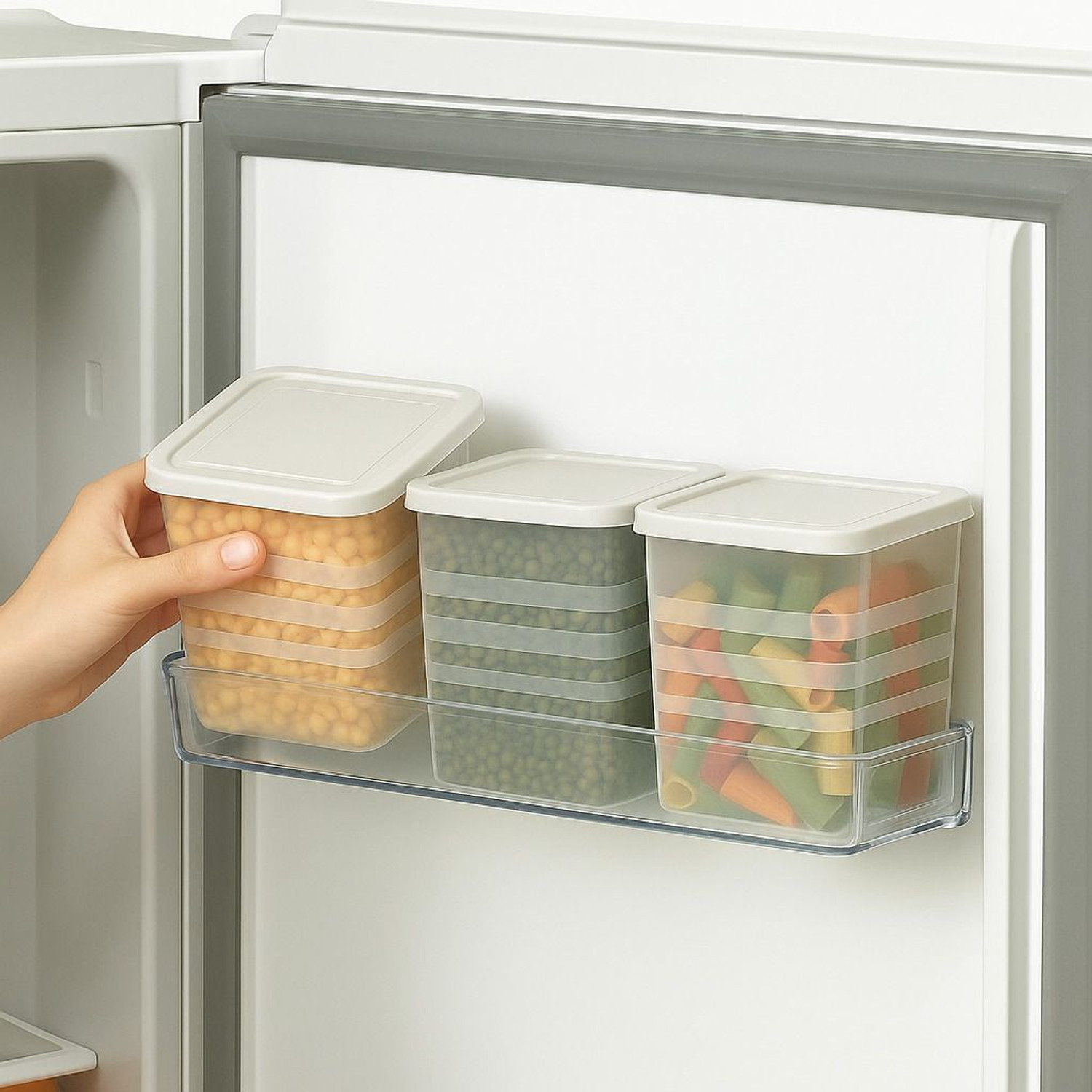 Image of Puno Food Storage Containers Set 1000 ML Plastic Kitchen Organizer Boxes with Lids Storage Box (White)