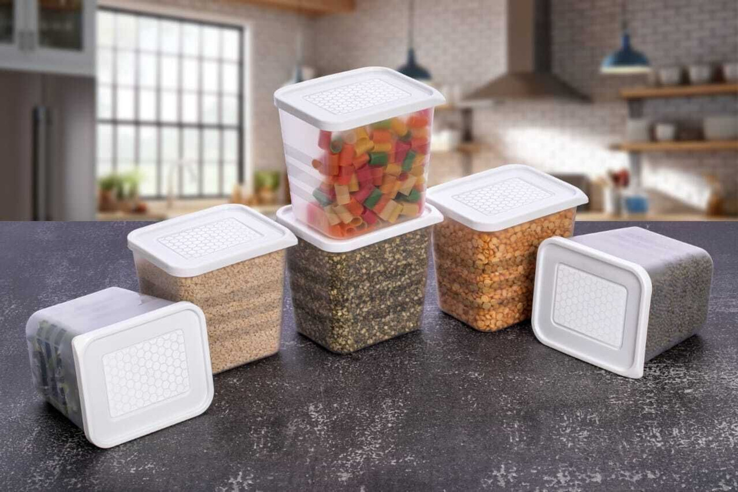 Image of Puno Food Storage Containers Set 1000 ML Plastic Kitchen Organizer Boxes with Lids Storage Box (White)
