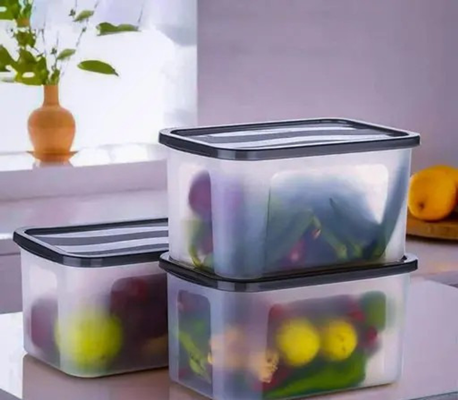 Image of Puno Food Storage Containers Set 1000 ML Plastic Kitchen Organizer Boxes with Lids Storage Box (White)