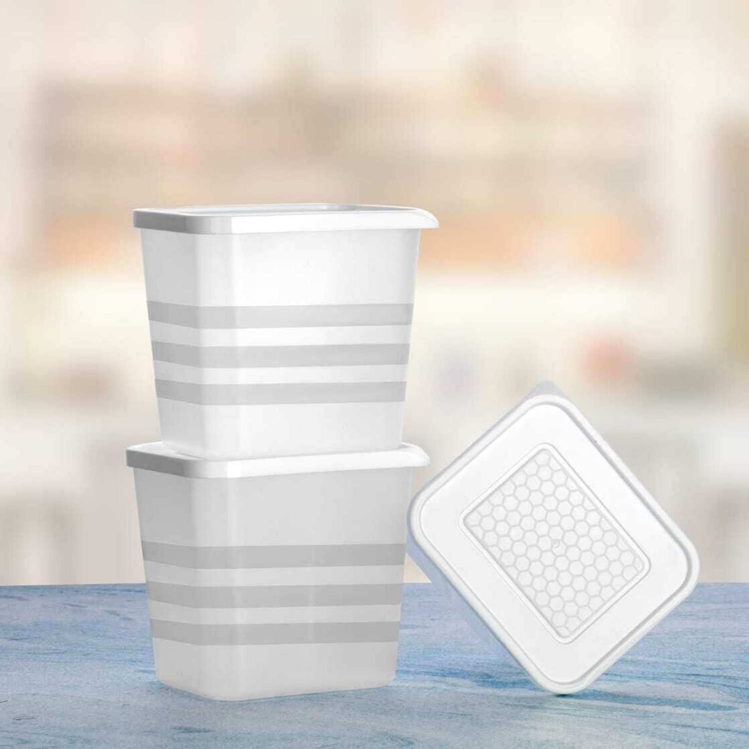 Image of Puno Food Storage Containers Set 1000 ML Plastic Kitchen Organizer Boxes with Lids Storage Box (White)