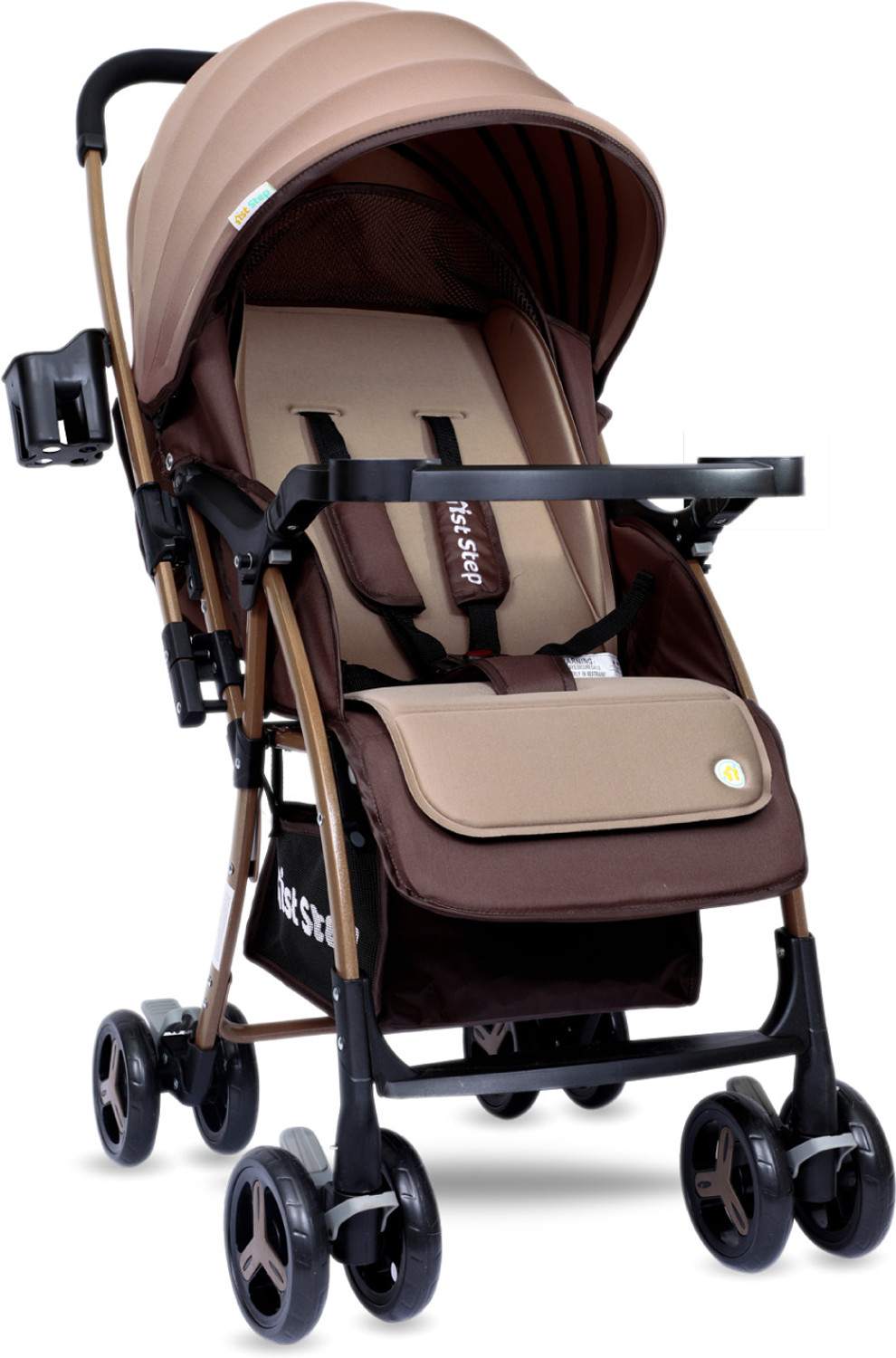 1st Step Caramel Baby Stroller With 5 Point Safety Harness And Reversi