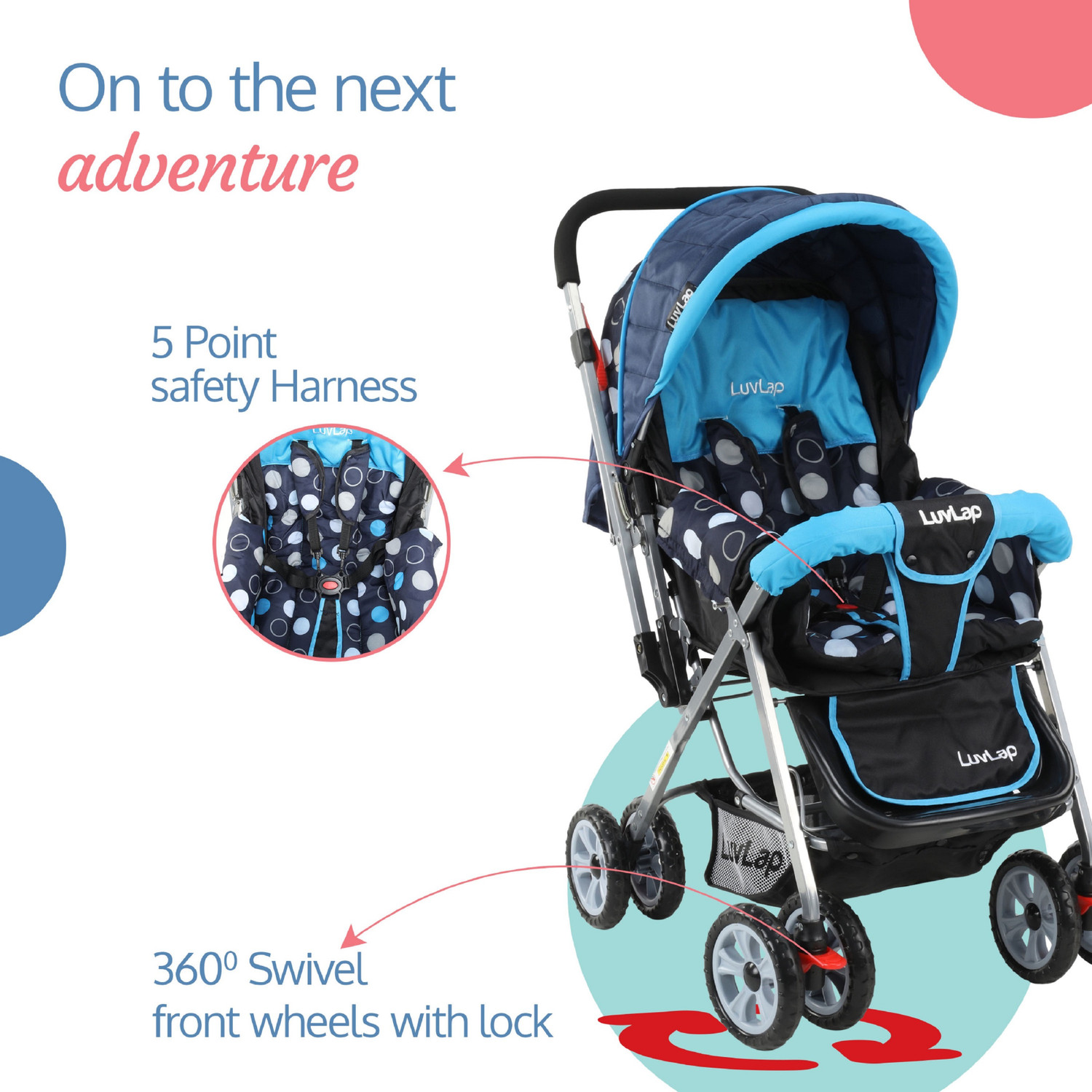 Image of LuvLap Sunshine Stroller /Pram, Easy Fold, for Newborn Baby /Kids, 0-3 Years, Stroller