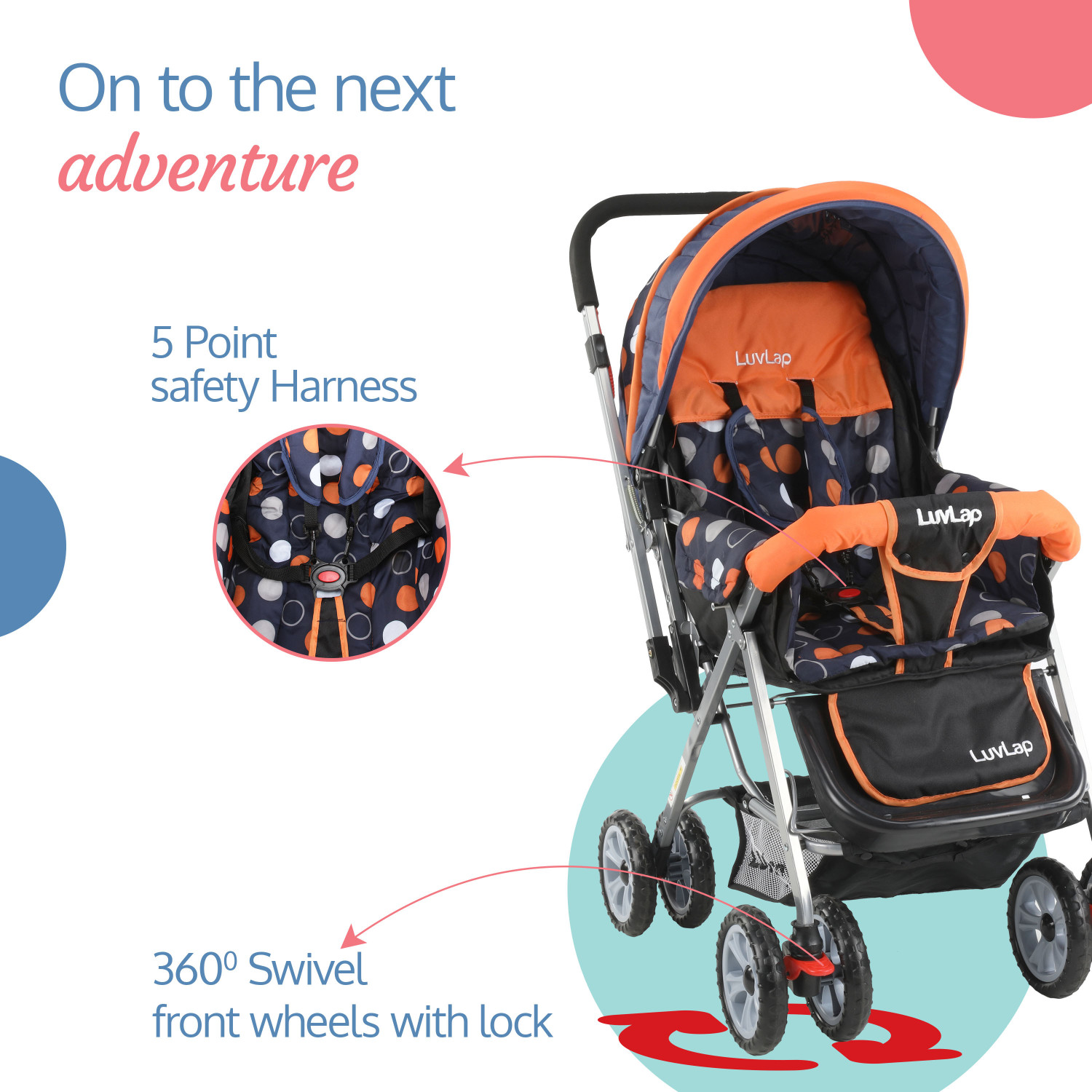 Image of LuvLap Sunshine Stroller /Pram, Easy Fold, for Newborn Baby /Kids, 0-3 Years, Stroller