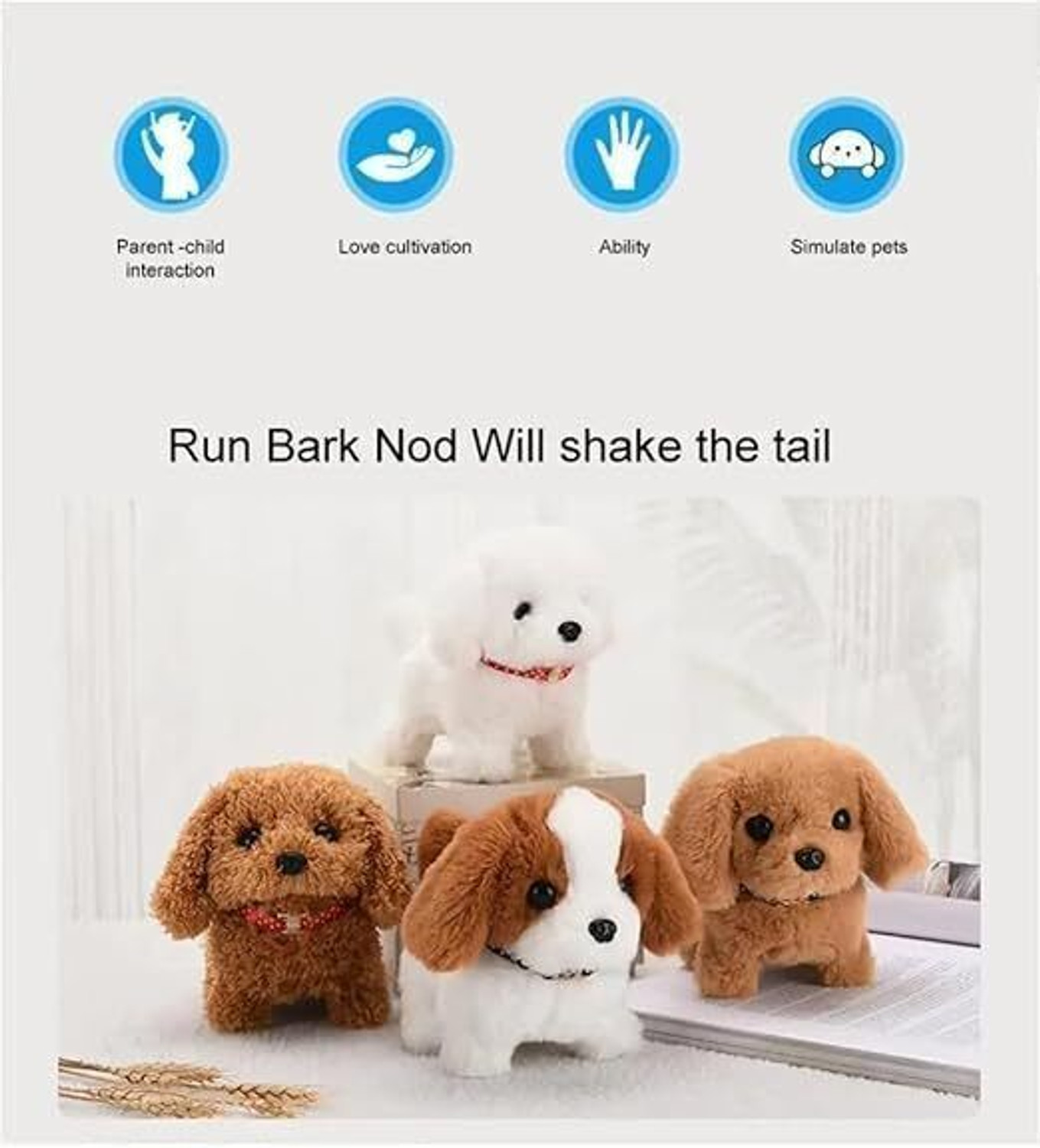 Image of FIVE NINE TOYS Interactive Plush Walking Barking Puppy Toy with Tail Wag Sound for Kids - 8.5 cm (Multicolor)