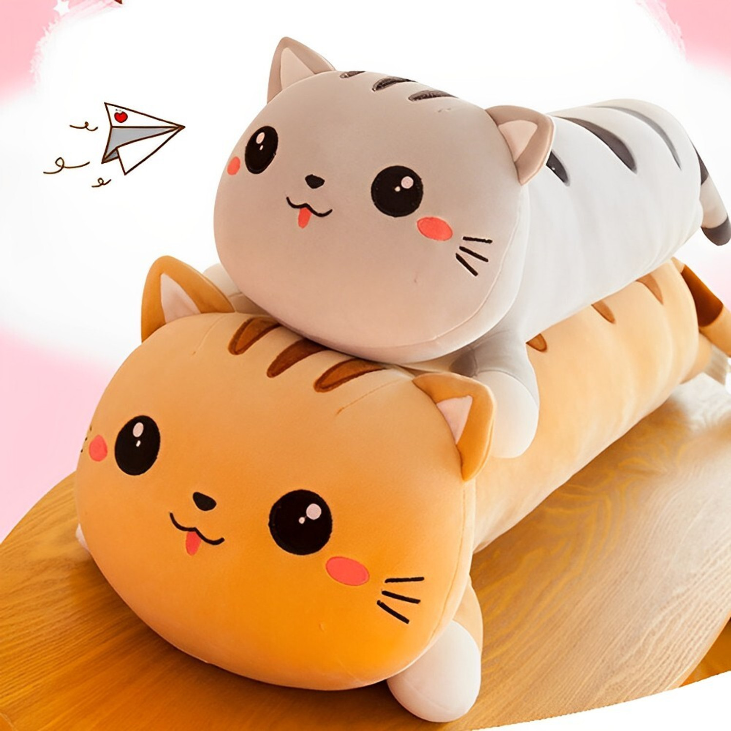 Image of Tickles Cat Soft Stuffed Plush Bolster Pillow Toy for Kid Birthday Gift - 75 cm (Grey)
