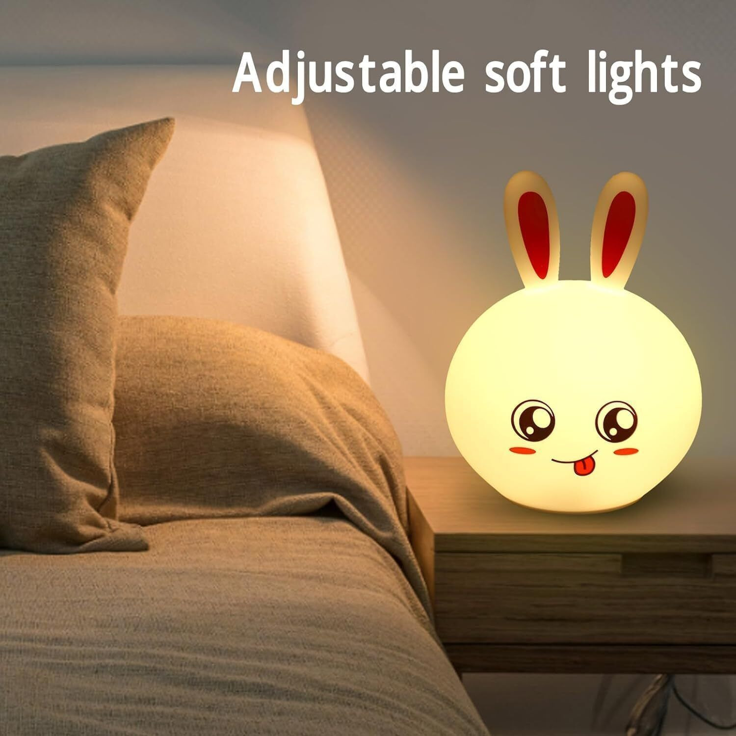 Image of FINIFAB CUTE Rabbit Bunny Night Light for Kids,Nursery 7-Color Changing Lamp - 16 mm (White)