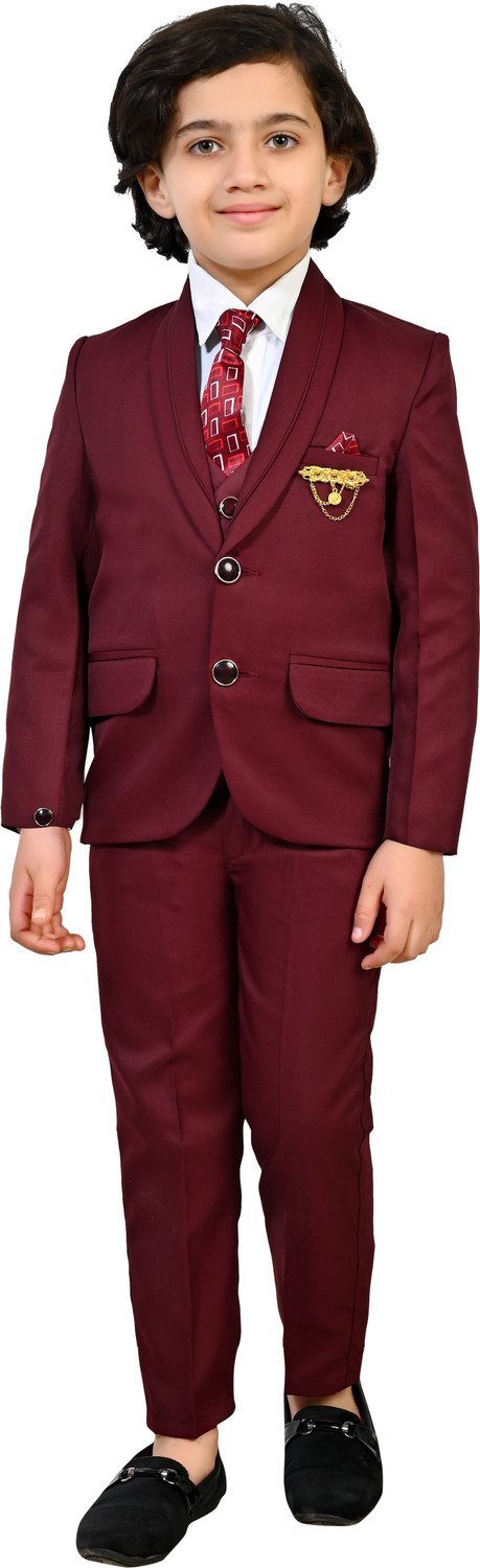 SEMINO 5 Piece Kids Suit Coat Pant Shirt Tie and Waistcoat Solid