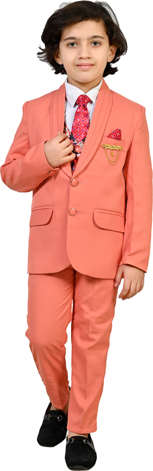 SEMINO 5 Piece Kids Suit Coat Pant Shirt Tie and Waistcoat Solid