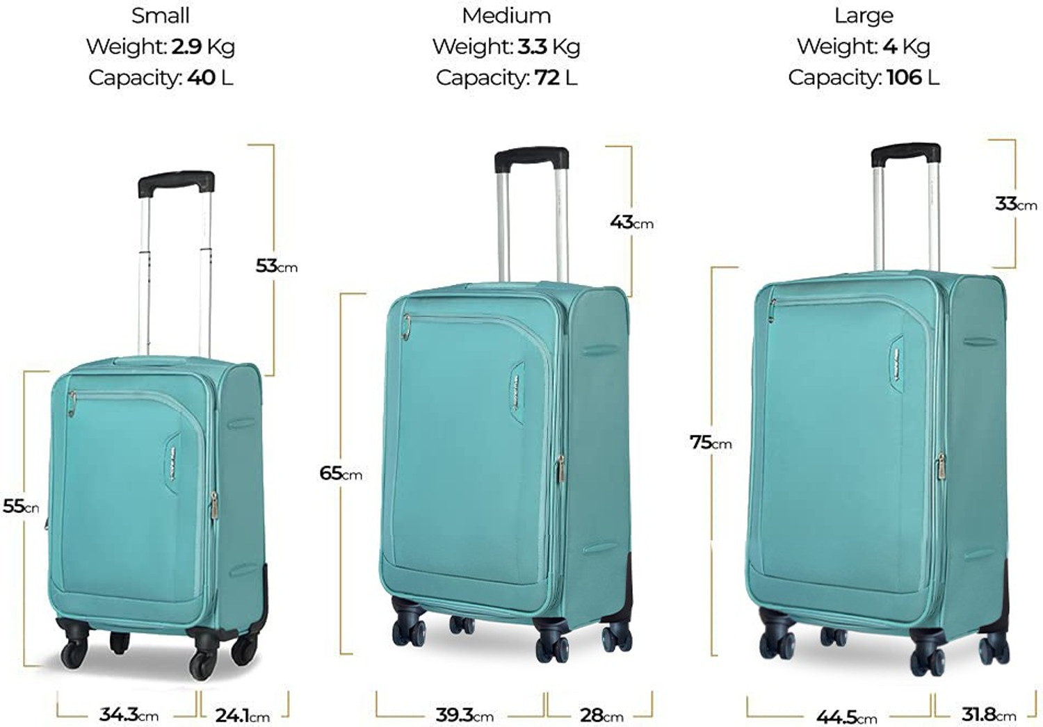 Image of NASHER MILES Dallas Expander soft-sided Polyester Cabin Luggage Cyan 20 inch |55cm Trolley bag Expandable Cabin Suitcase 4 Wheels - 20 inch