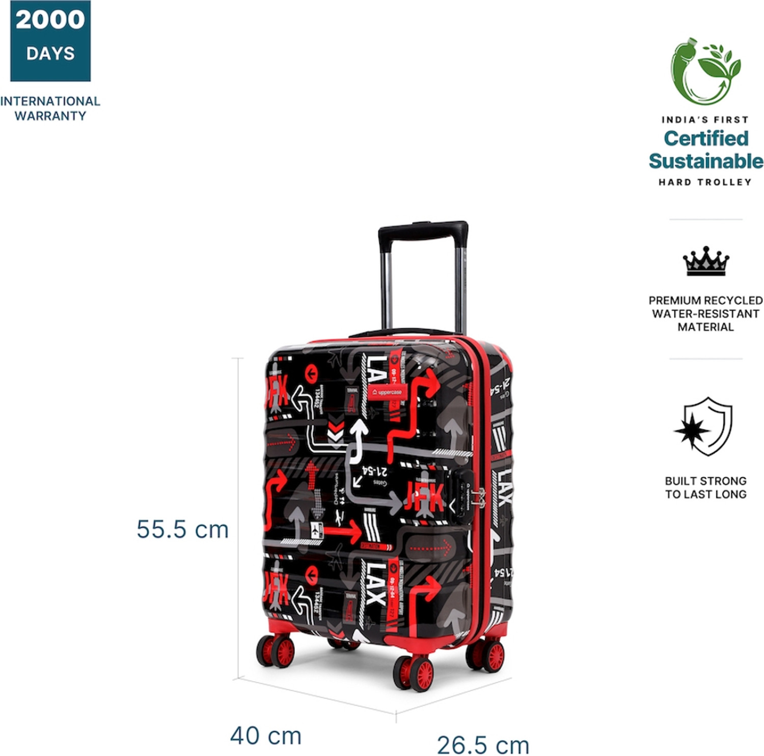 Image of Uppercase JFK Small Cabin 56cm Hardsided Trolley Bag Cabin Suitcase 8 Wheels - 22 inch