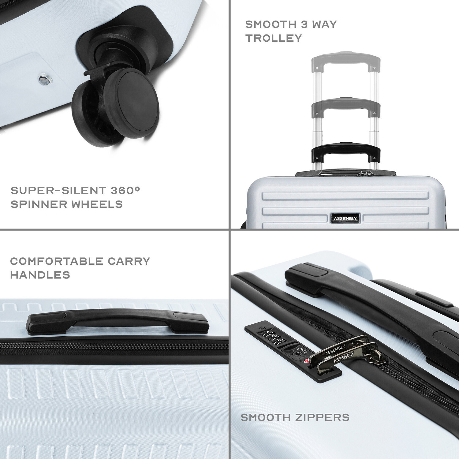 Image of Assembly Hard Body Set of 2 Luggage 8 Wheels - Medium and Large Check-in Suitcase - Polycarbonate Trolley Combo - Silver