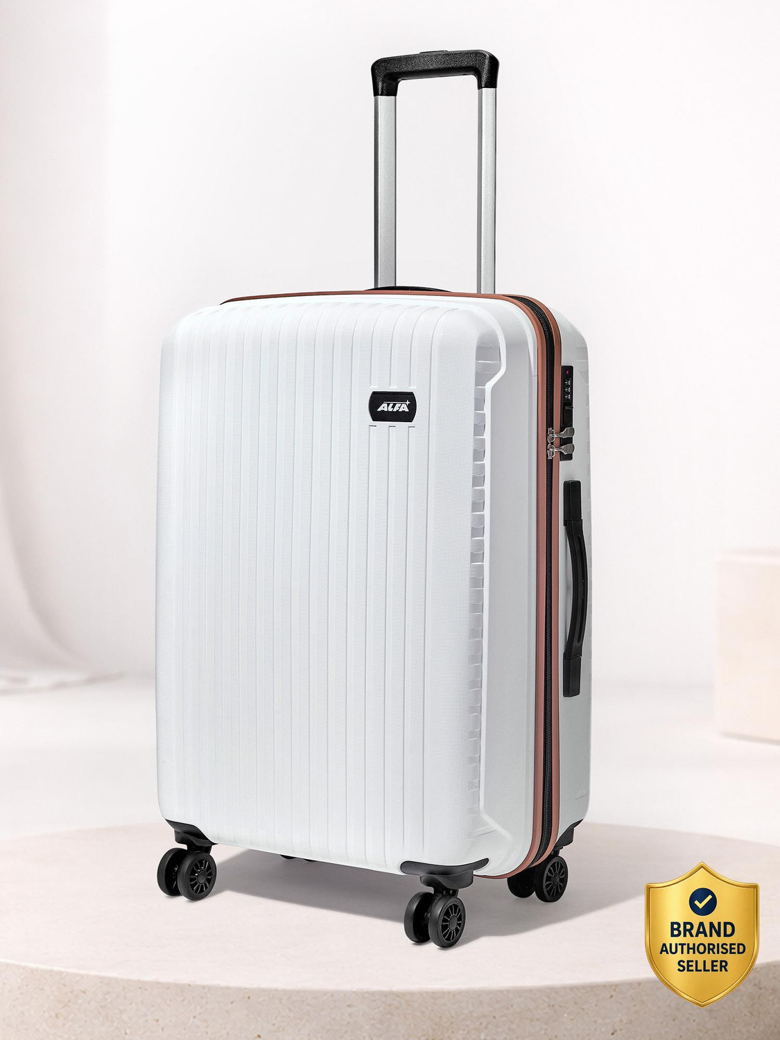 Medium Check-in Suitcase (66 cm) 8 Wheels - Excel Secure Hard Side Luggage | Trolley Bag With Flushed Combination Lock - White