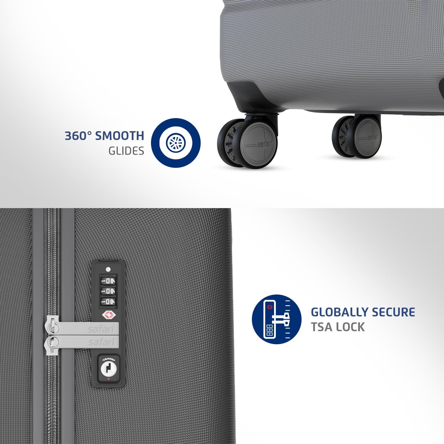 Image of SAFARI Small Cabin Suitcase (49 cm) 8 Wheels - Aviator 50 cm Cabin Overnighter Laptop pilot trolley bag,Hard case,360 Degree - Grey