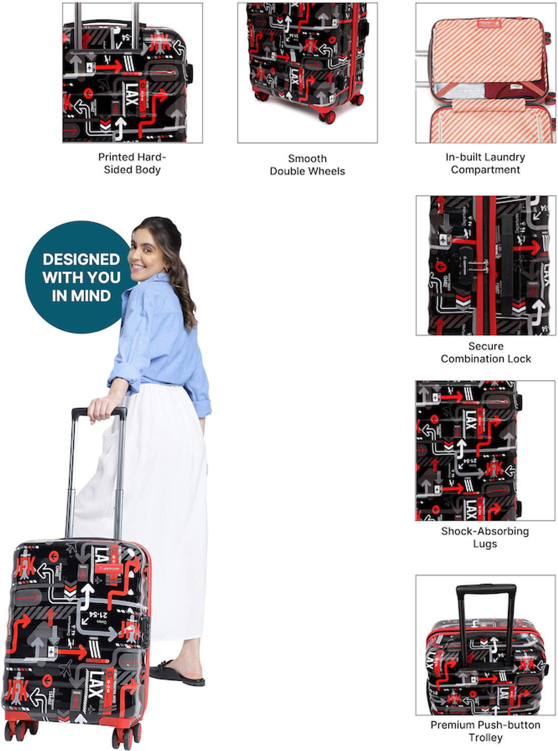 Image of Uppercase JFK Small Cabin 56cm Hardsided Trolley Bag Cabin Suitcase 8 Wheels - 22 inch