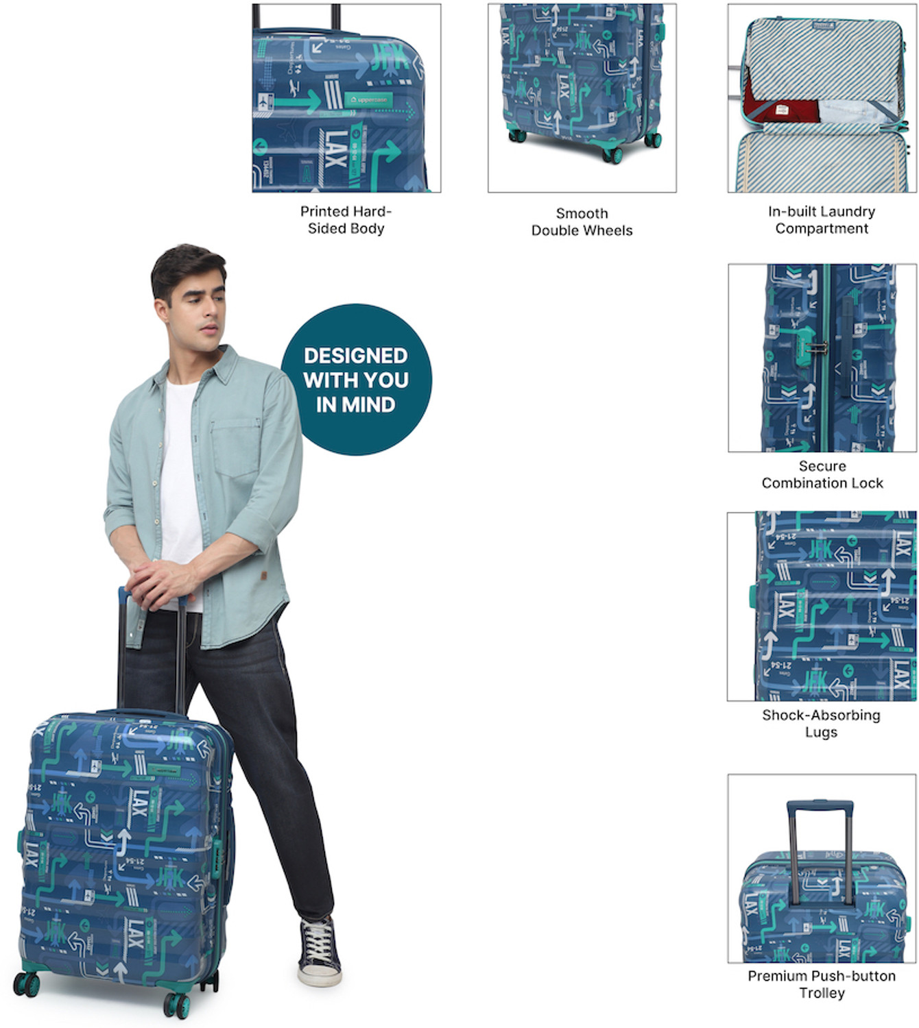 Image of Uppercase Medium Check-in 66cm Hardsided Trolley Bag Check-in Suitcase 8 Wheels - 26 inch