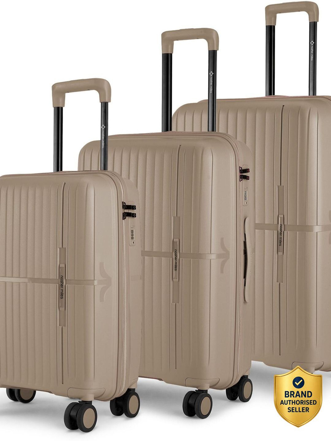 NASHER MILES Springfield HardSide Polypropylene Set of 3 Champagne Trolley Bag(55,65&75cm) Cabin & Check-in Set 8 Wheels - 28 inch