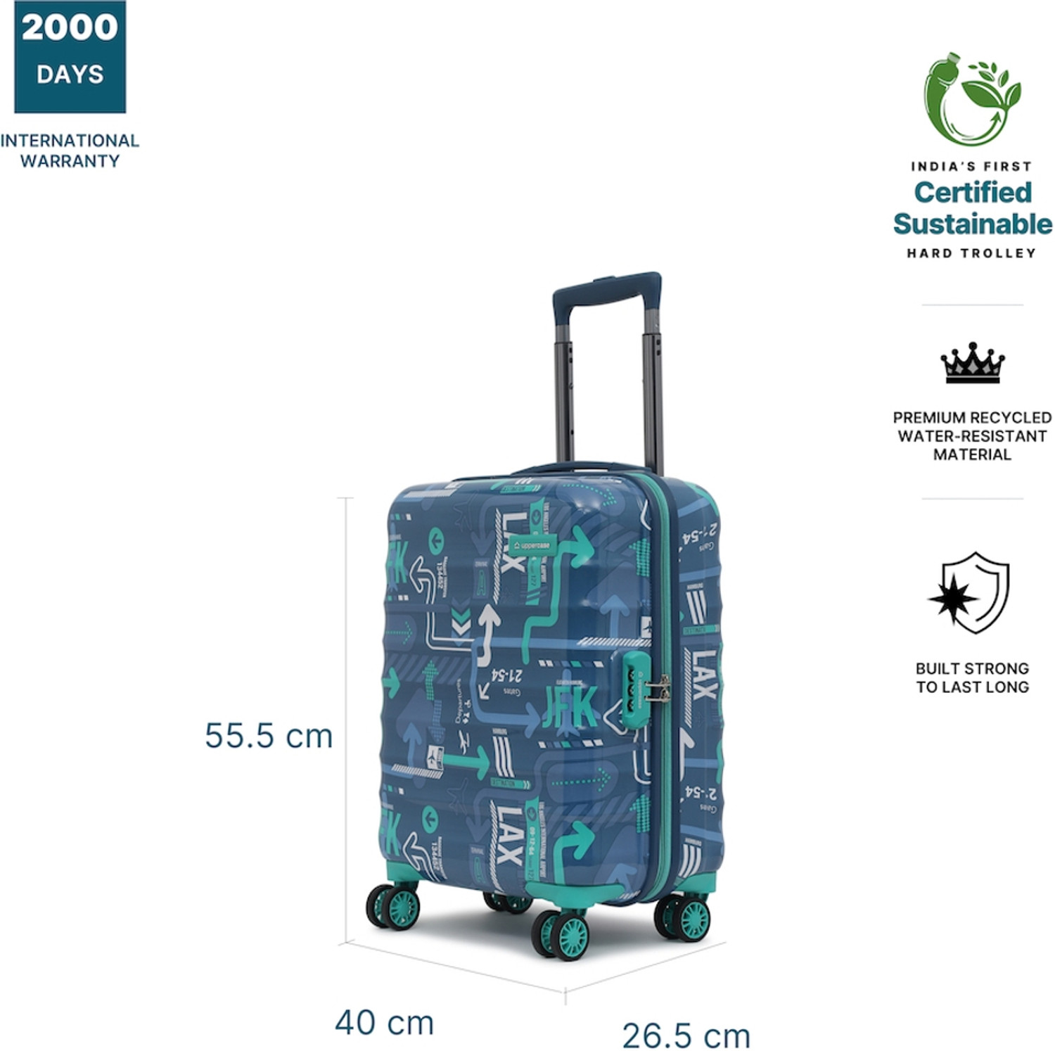 Image of Uppercase JFK Small Cabin 56cm Hardsided Trolley Bag Cabin Suitcase 8 Wheels - 22 inch