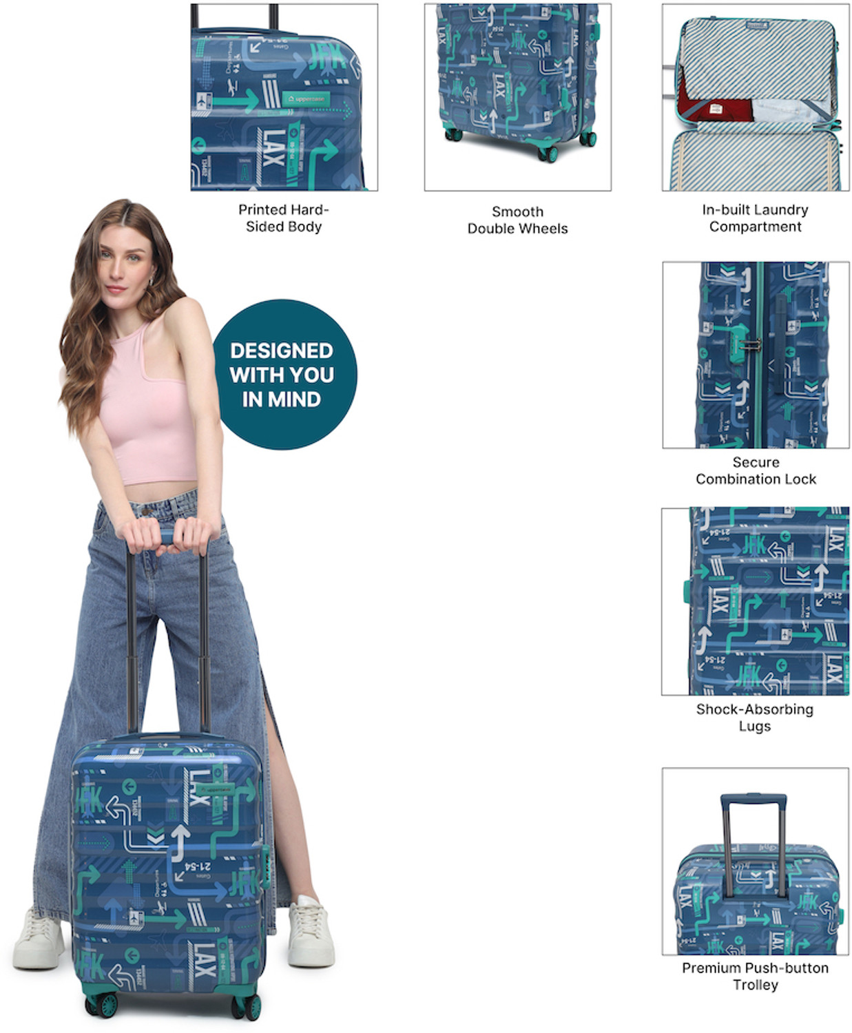 Image of Uppercase JFK Small Cabin 56cm Hardsided Trolley Bag Cabin Suitcase 8 Wheels - 22 inch