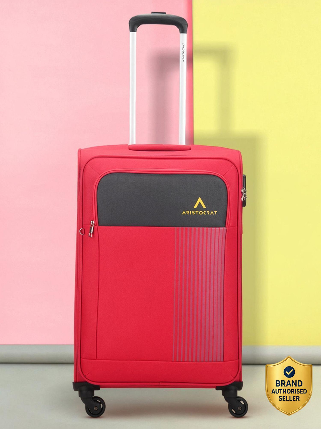 ARISTOCRAT Air Plus Polyester Softsided 69cm Medium size 4 Spinner Wheels Red Trolley Check-in Suitcase - 27 Inch