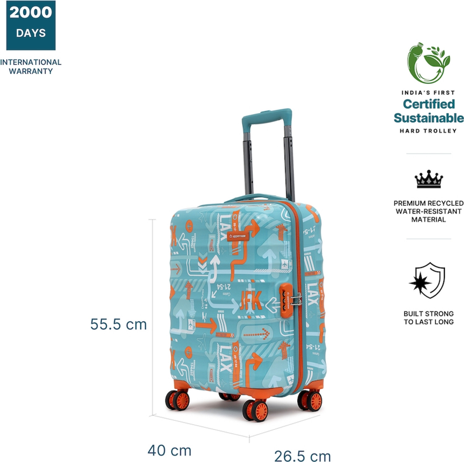 Image of Uppercase JFK Small 56cm Hardsided Trolley Bag Cabin Suitcase 8 Wheels - 22 inch