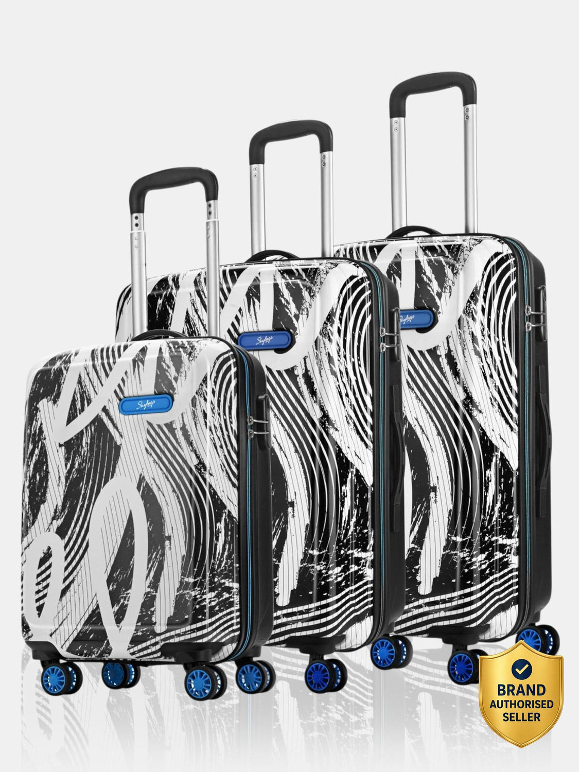 SKYBAGS Stroke Hard Luggage Pack of 3 (55+67+77 cm)|Printed Trolley with 8 Wheels|Unisex Cabin & Check-in Set - 31 Inch