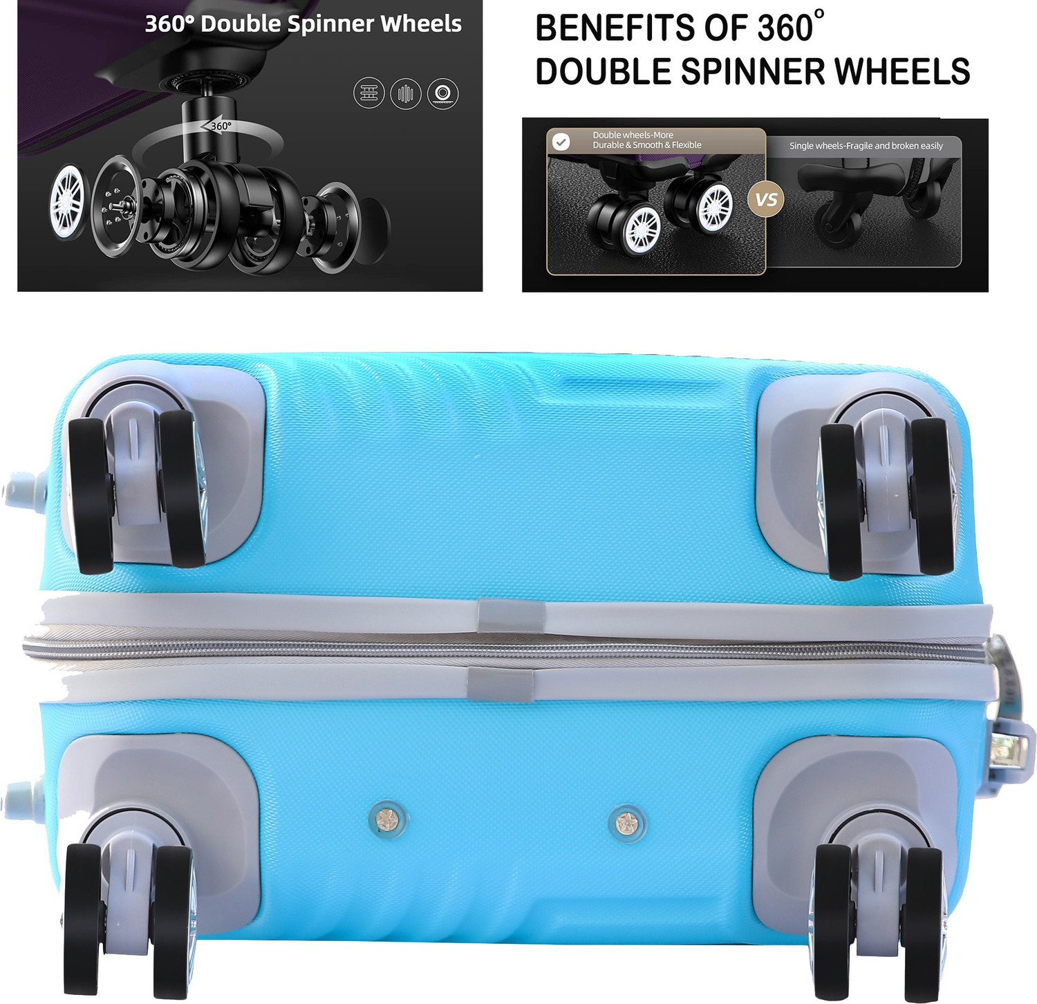 Image of Kandel London Hard Sided ABS and PC 4 Wheel Spinner, Unbreakable Bag with Combi Lock(ZX-2583) Check-in Suitcase 8 Wheels - 26 inch