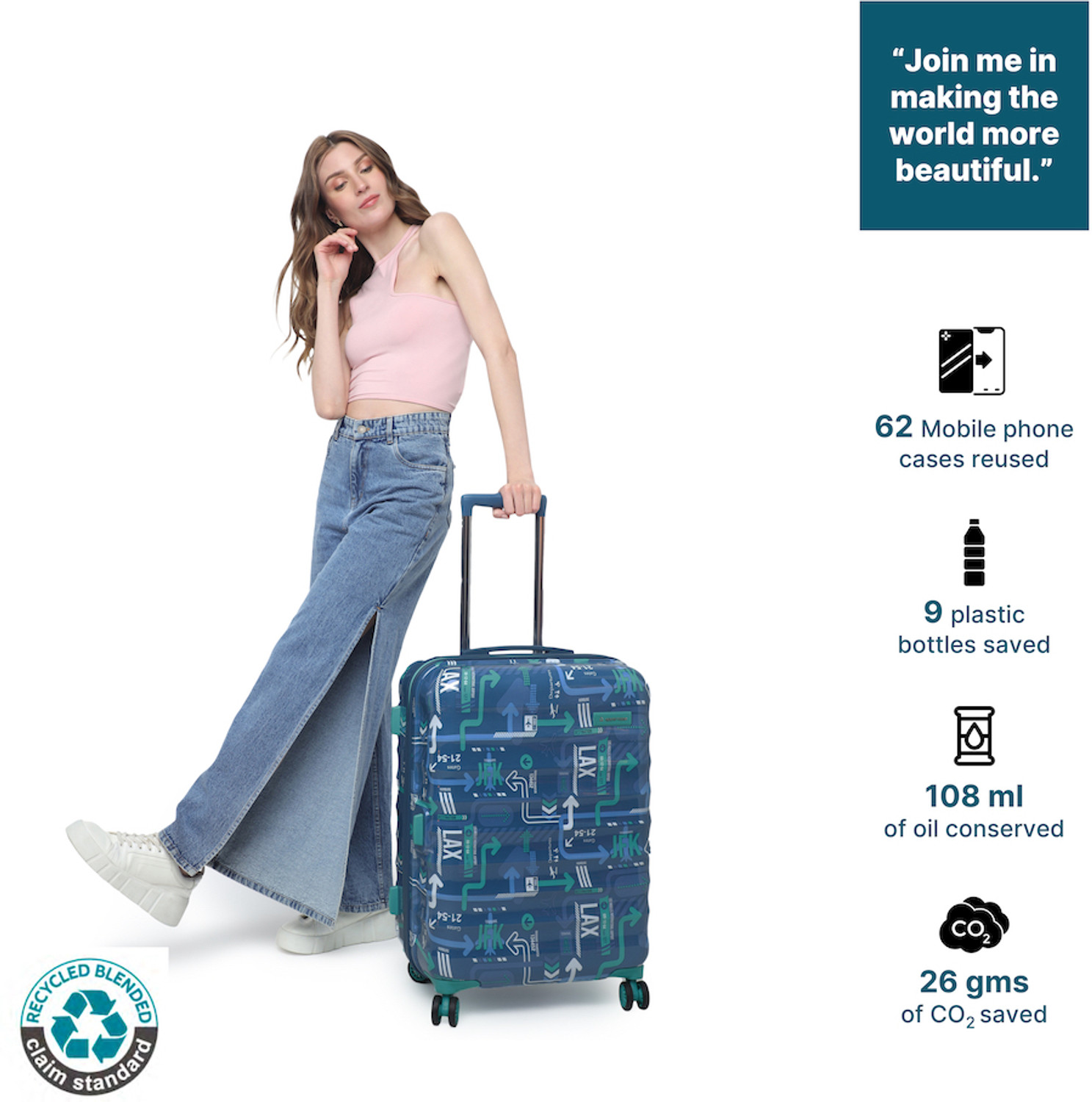 Image of Uppercase Medium Check-in 66cm Hardsided Trolley Bag Check-in Suitcase 8 Wheels - 26 inch