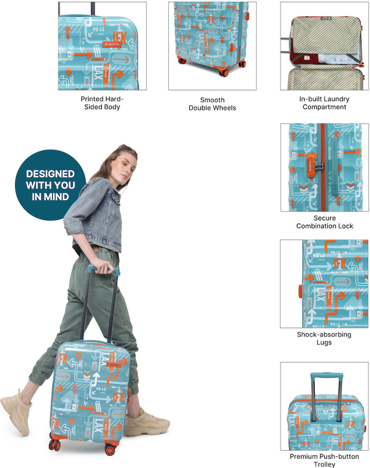 Image of Uppercase JFK Small 56cm Hardsided Trolley Bag Cabin Suitcase 8 Wheels - 22 inch