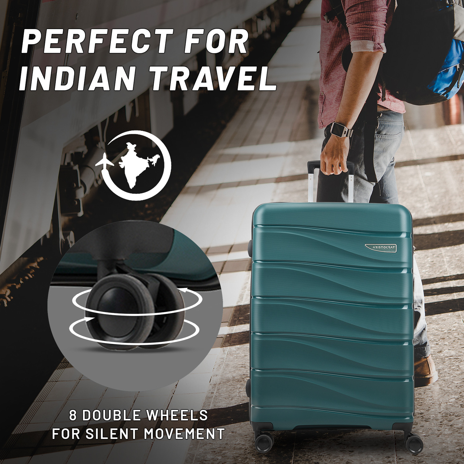 Image of ARISTOCRAT Hard Body Set of 2 Luggage 8 Wheels - Olympus Set of 2 (Medium 66cm | Large 77cm) - Trolley Bag - Green