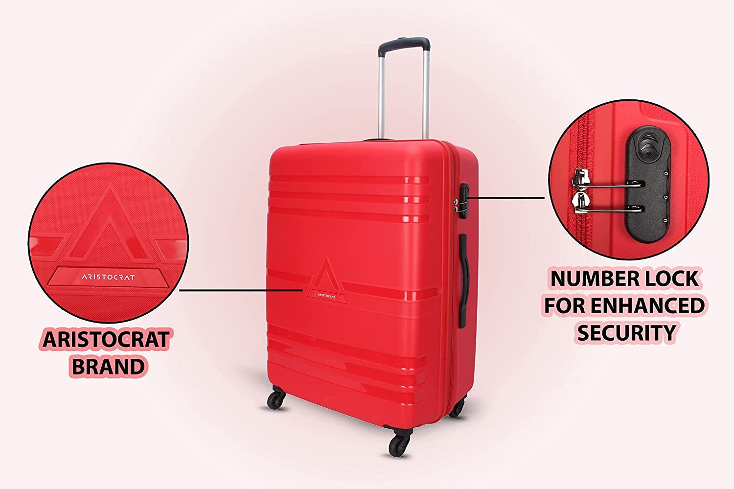 VIP Aristocrat Jet Trolley bag Antitheft zip Number Lock Size