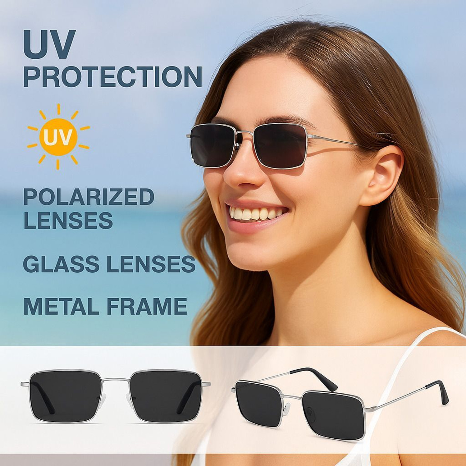 Image of Mundkar Mirrored, UV Protection, Polarized Retro Square, Rectangular Sunglasses (16) (For Women, Black)