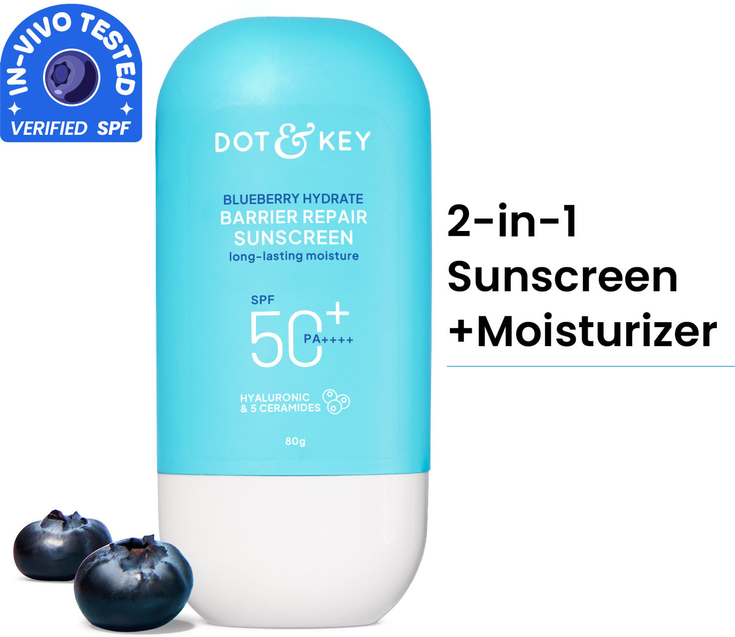 Dot & Key Sunscreen - SPF 50 PA++++ Blueberry Hydrate Barrier Repair Sunscreen SPF 50 - SPF 50 PA++++