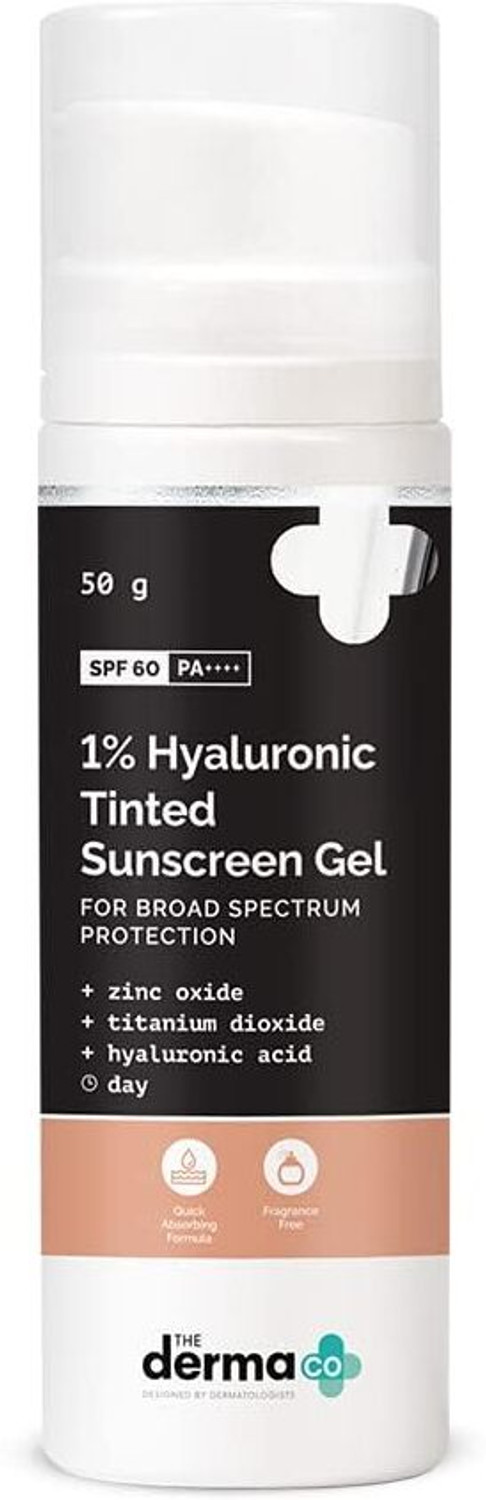 The Derma Co 1% Hyaluronic Tinted Sunscreen Gel for Broad Spectrum Protection - SPF 60 PA++++