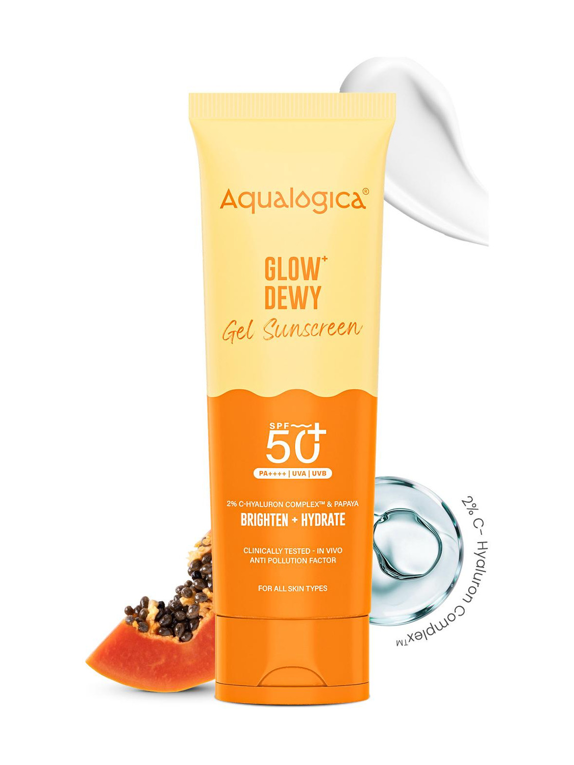 Aqualogica Sunscreen - SPF 50 PA++++ Glow+ Dewy Sunscreen with Papaya 