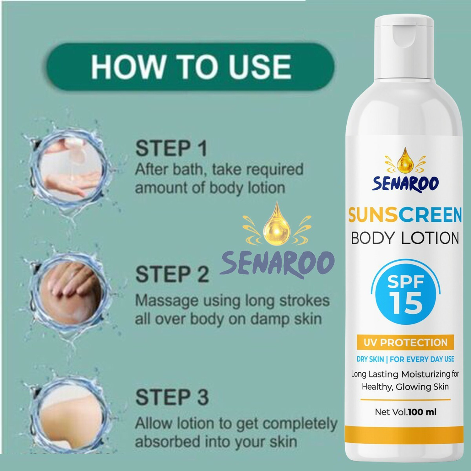 SENAROO SPF15+ Skin Lighten Brightening Whitening Sun screen Lotion On