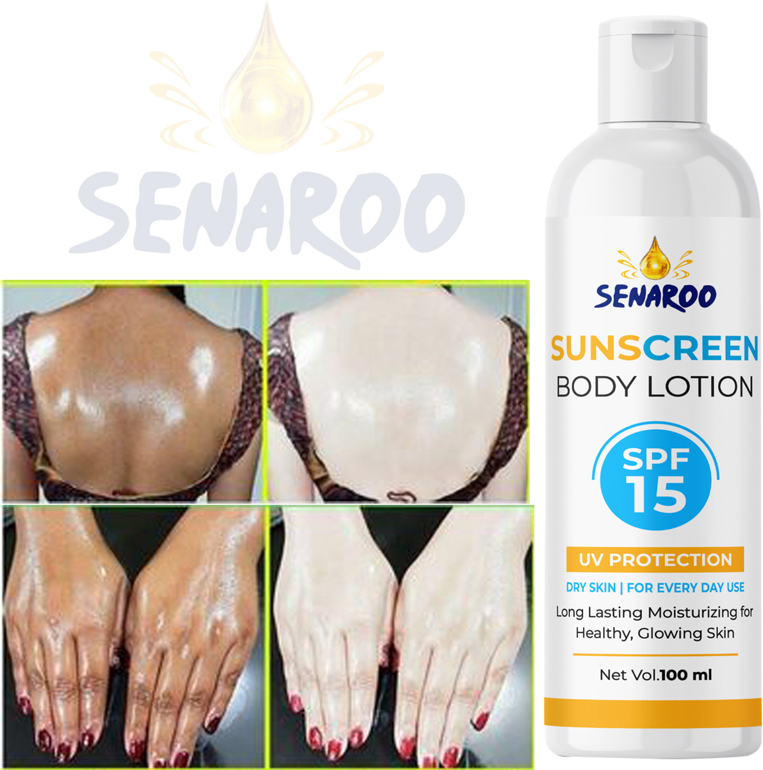 SENAROO SPF15+ Skin Lighten Brightening Whitening Sun screen Lotion On