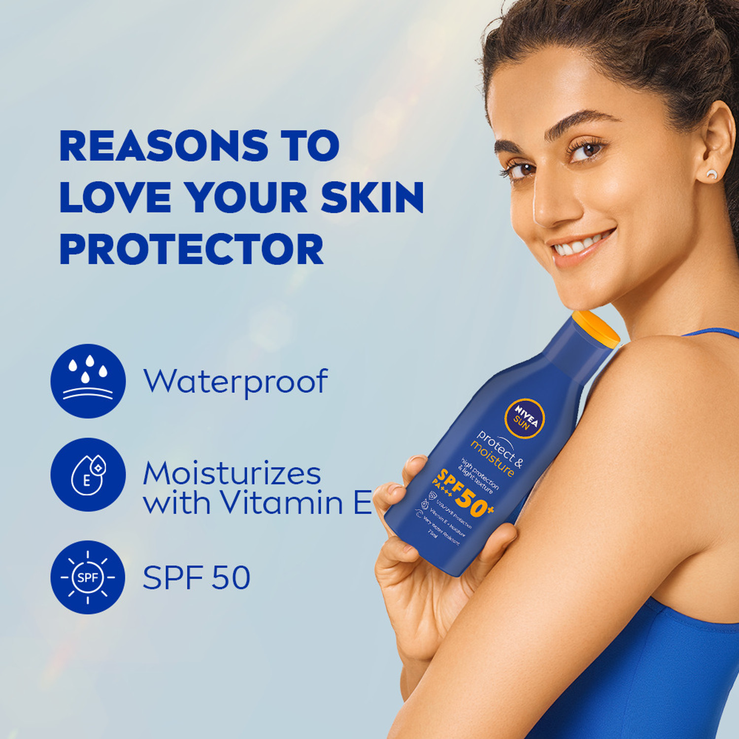 Image of NIVEA Sunscreen - SPF 50+ PA++++ UVA UVB, Moisturizing Lotion with Vitamin E, For Men & Women