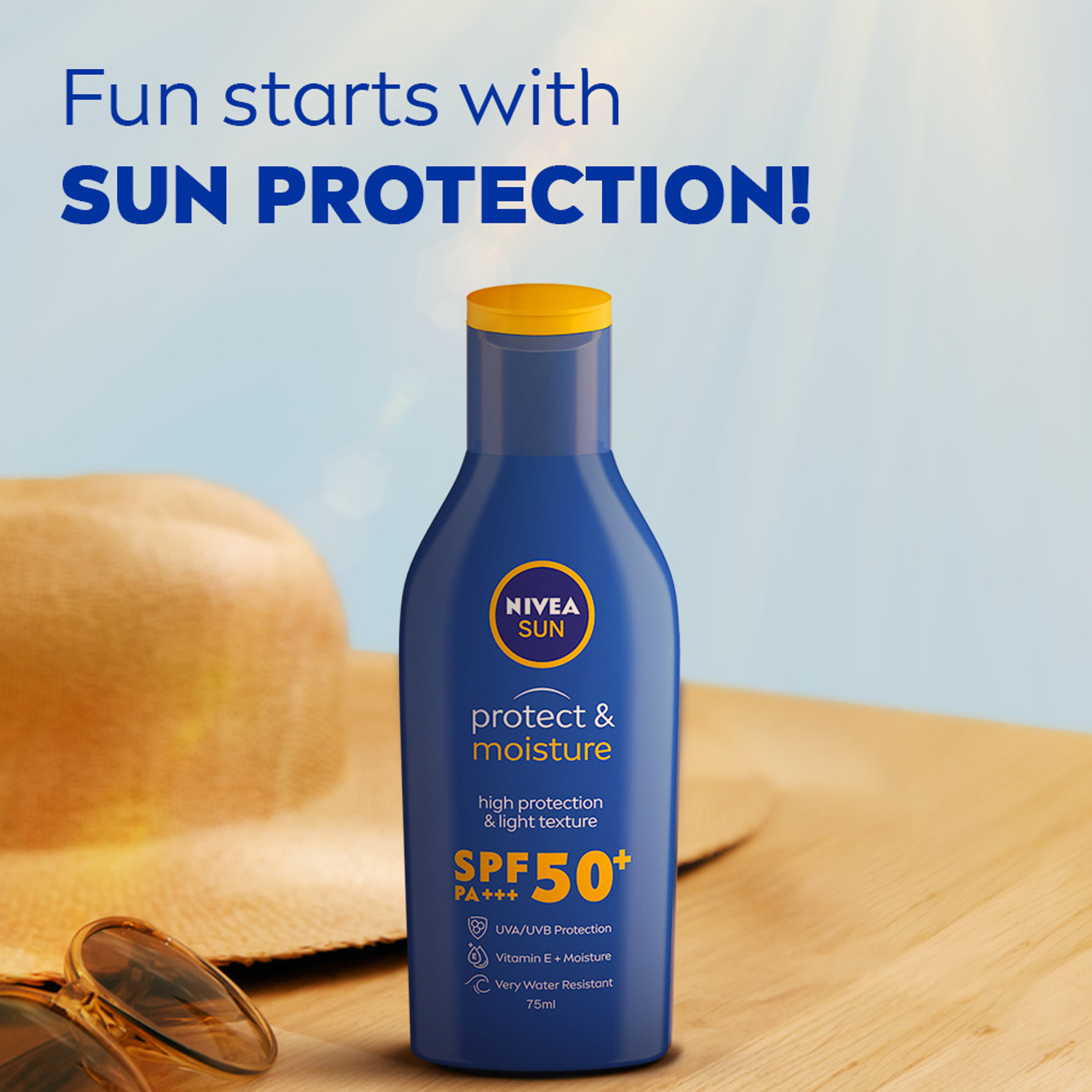 Image of NIVEA Sunscreen - SPF 50+ PA++++ UVA UVB, Moisturizing Lotion with Vitamin E, For Men & Women