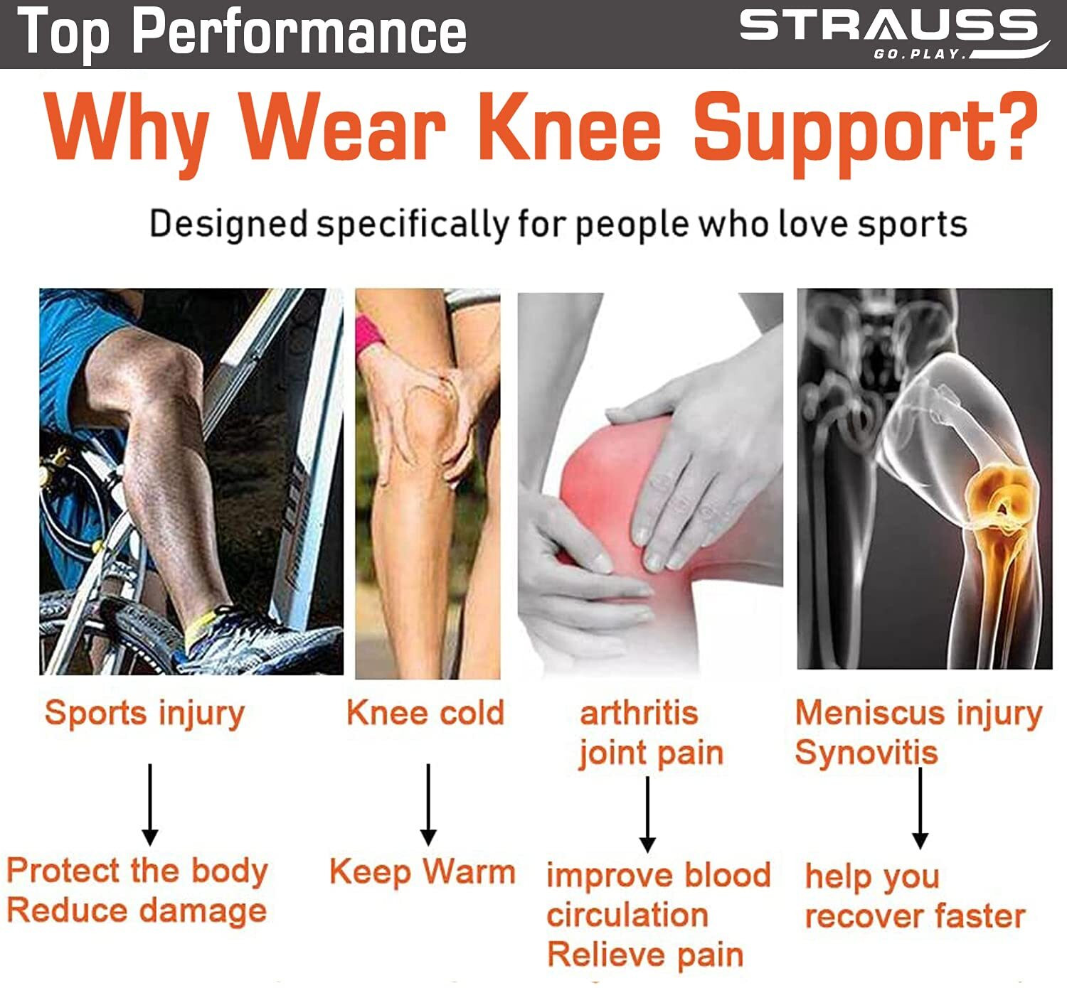 Image of Strauss Adjustable Knee Support Patella | Knee Cap | Knee Brace | Knee Band (Single) Knee Support