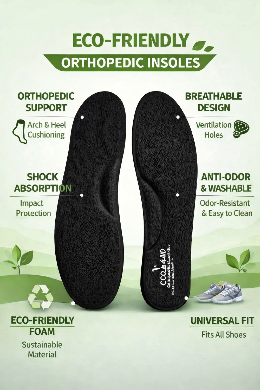 Image of ASTARZ Memory Foam Shoe Insoles Comfortable Insoles Supports Heel Insole (Black)