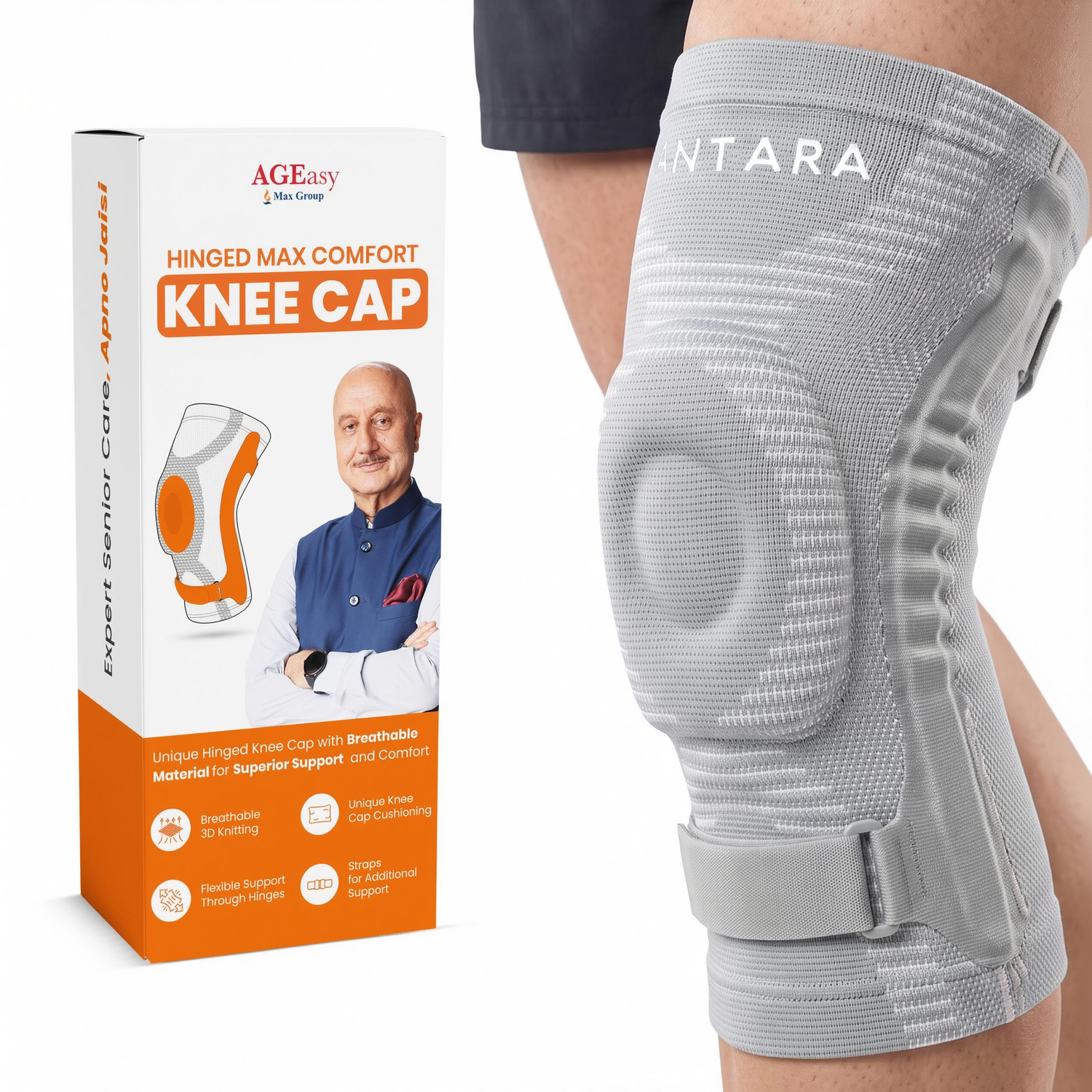 Image of AGEasy (Max Group) Comfort Knee Cap, Anti-Slip Cotton Lining, Knee Pain Support Knee Support (Black, Red)