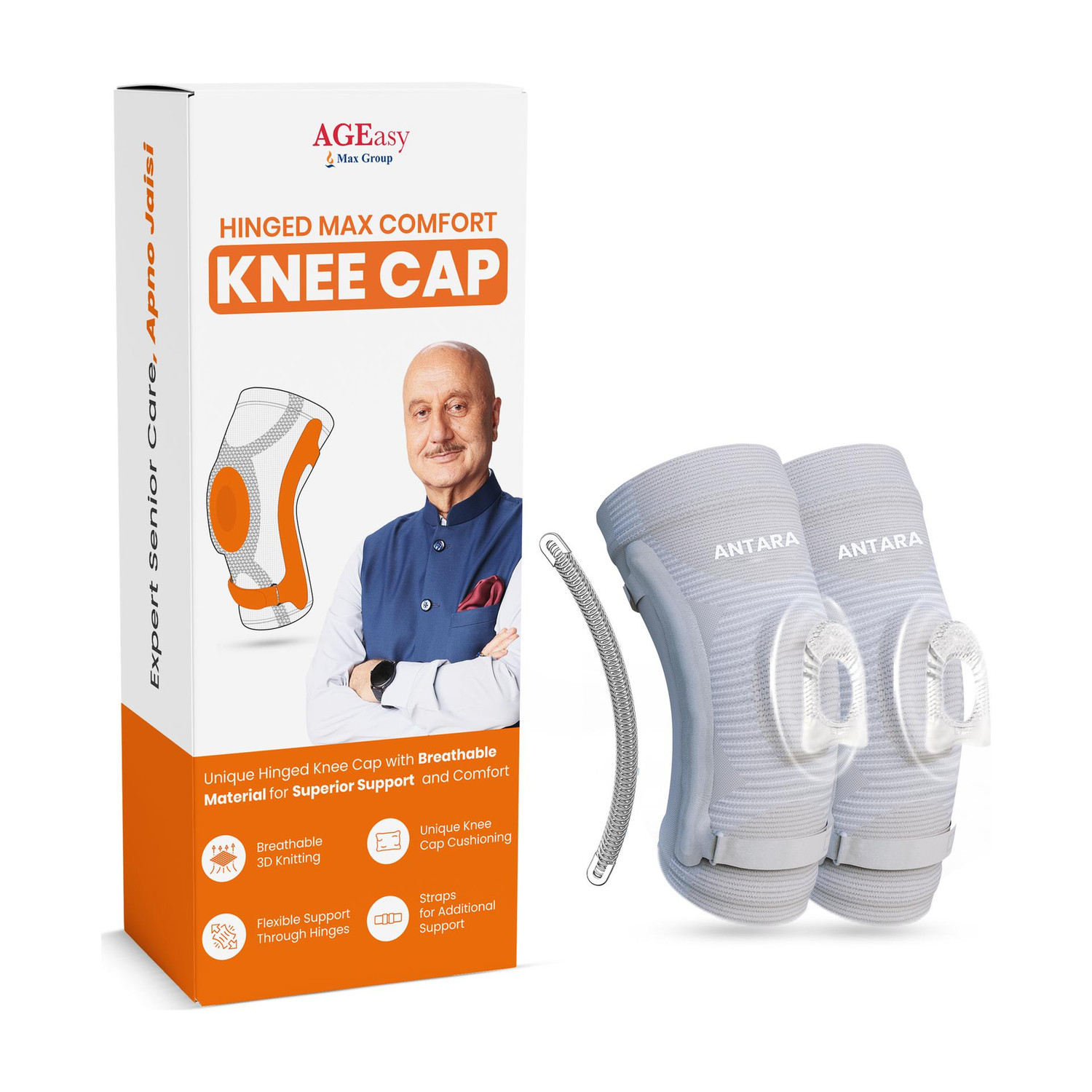 Image of AGEasy (Max Group) Comfort Knee Cap, Anti-Slip Cotton Lining, Knee Pain Support Knee Support (Black, Red)