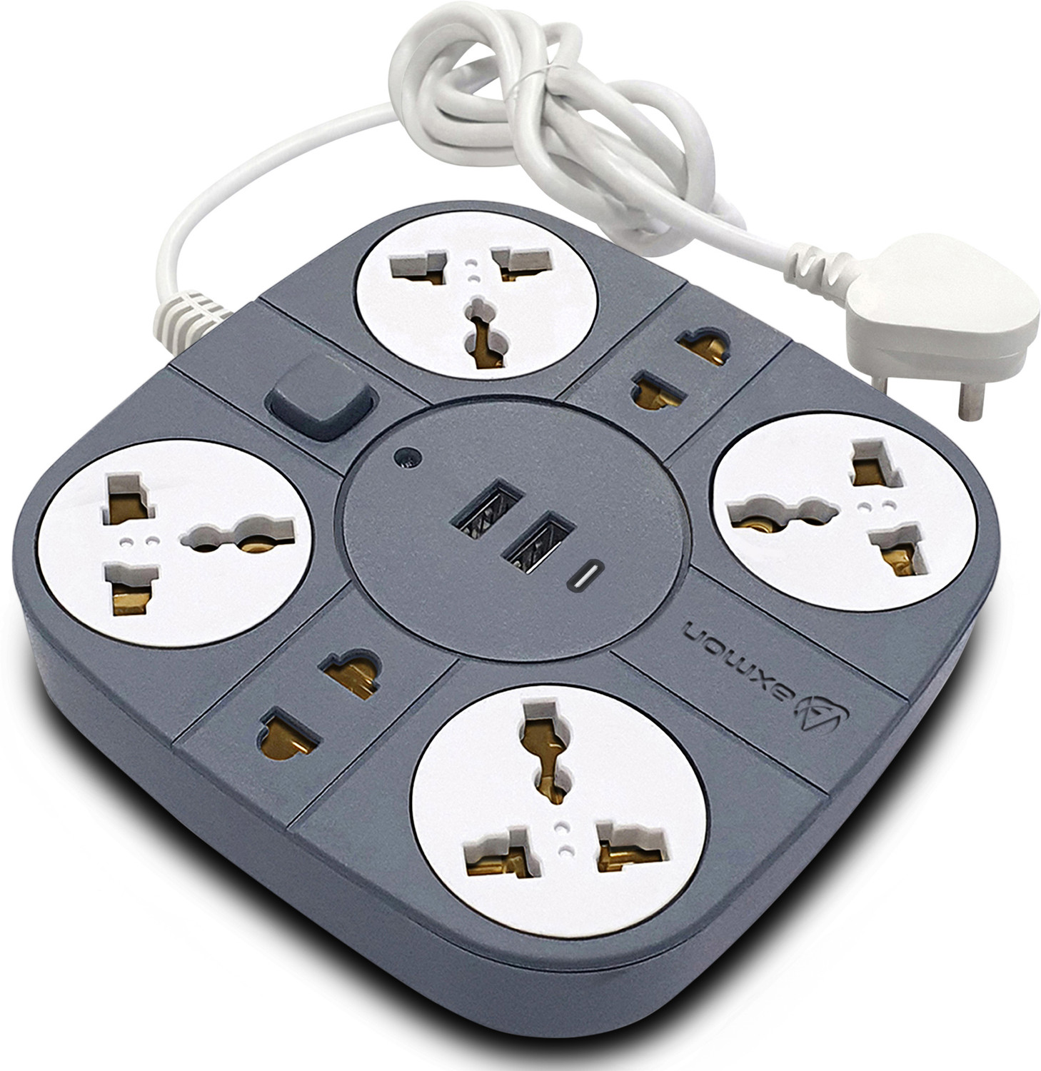 Axmon 6‑Socket Extension Board with USB, Fire‑Resistant ABS