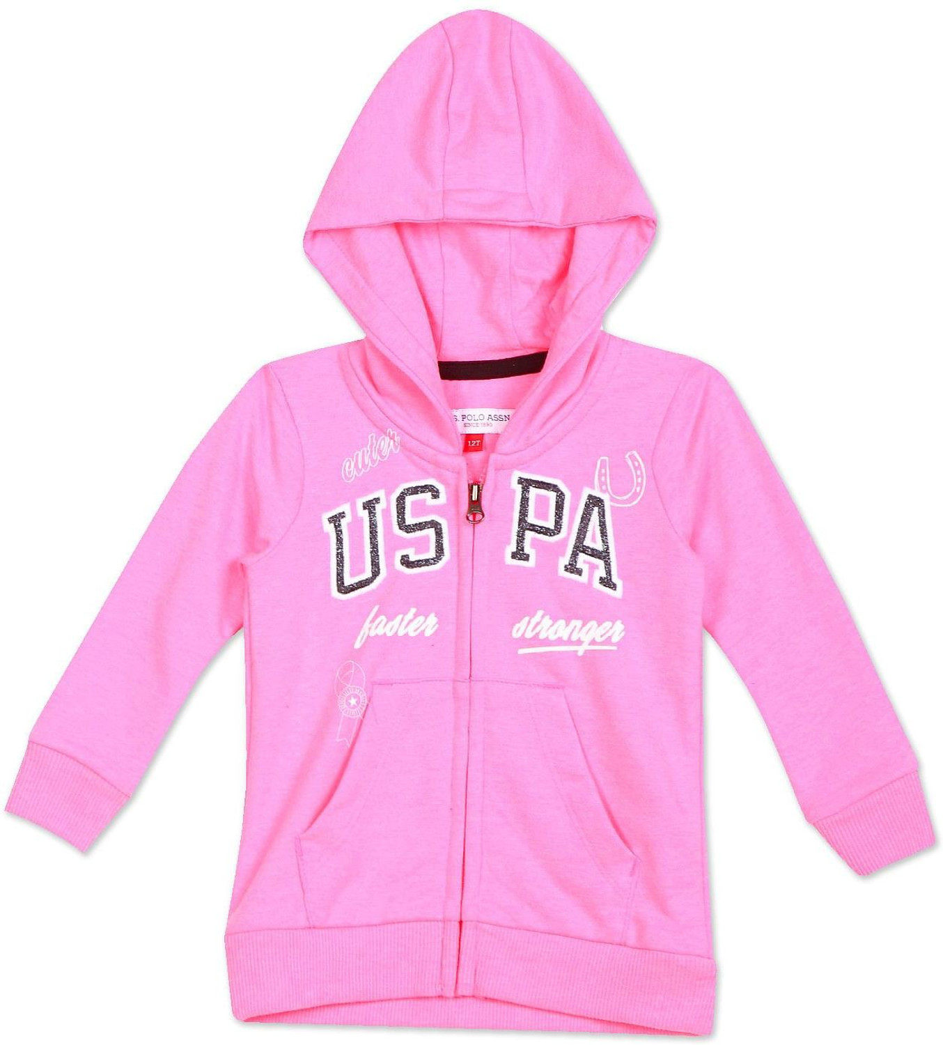 U.S. POLO ASSN. Printed Hooded Neck Casual Baby Girls Pink Sweater