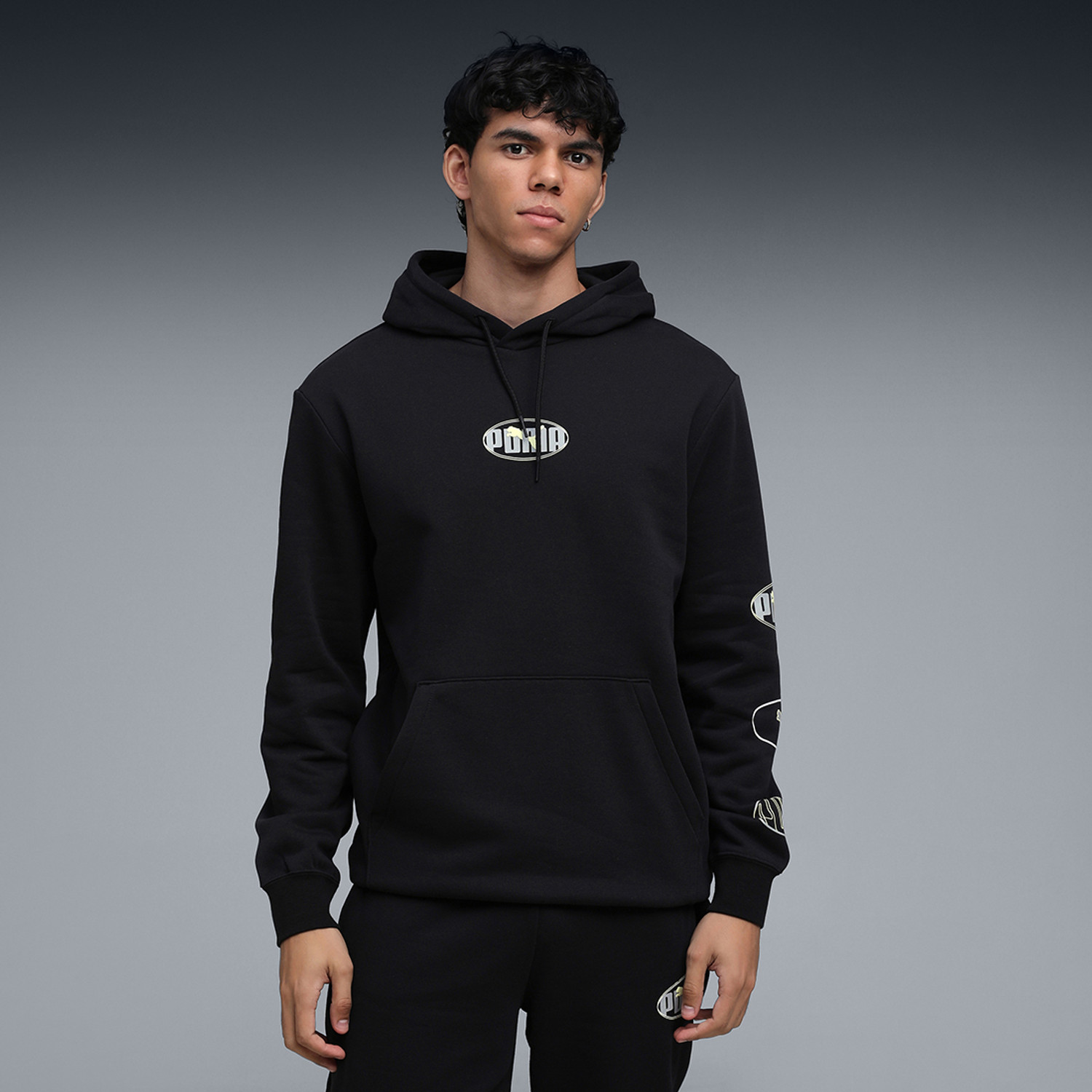 Image of PUMA Men Full Sleeve Graphic Print Hooded Sweatshirt