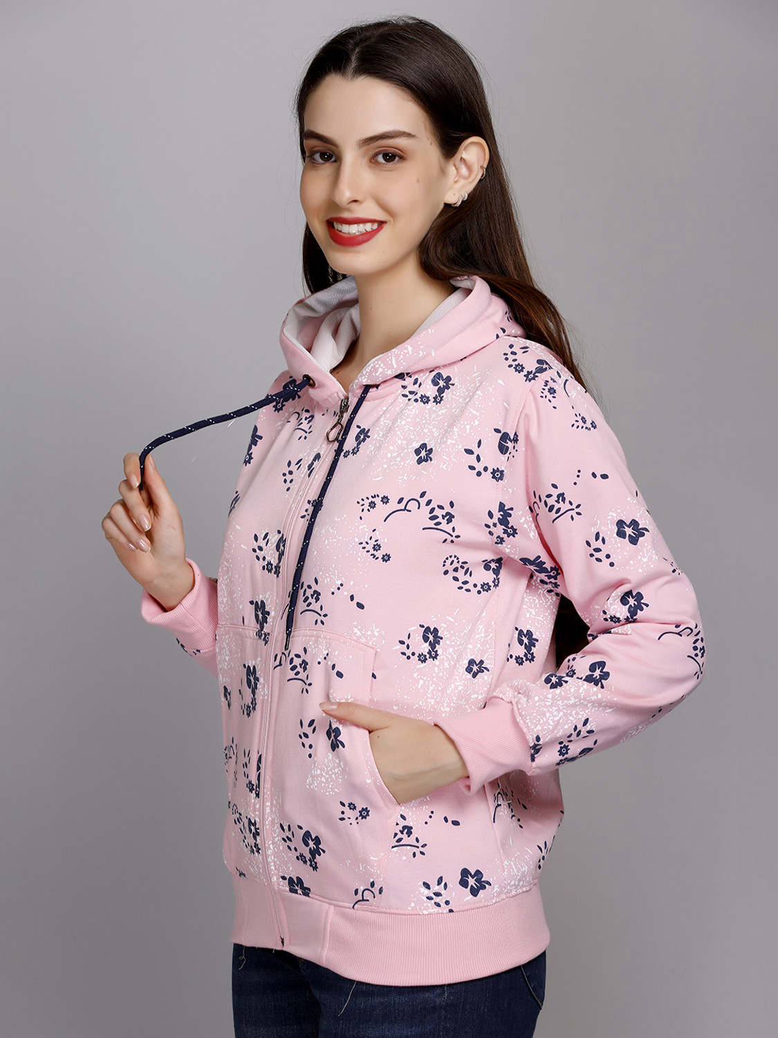 Image of eWools Women Floral Print Fleece Jacket